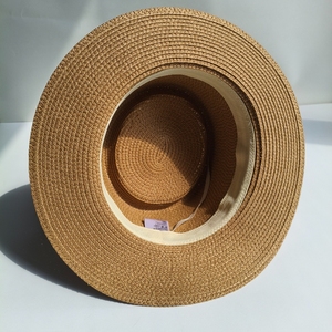 Sombrero de playa Panamá de terciopelo ligero con logotipo personalizado, gran protección contra el sol, bordado de tela adherida, ropa informal para adultos - Product Image 4