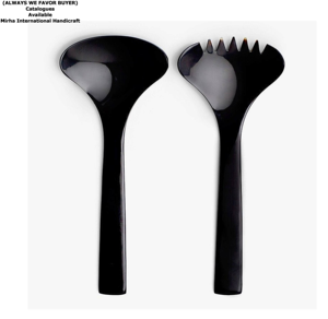 Ensemble de serveurs à salade en corne naturelle exclusif, design de poignée incurvée, ustensiles de service de luxe, vaisselle de cuisine unique de designer - Product Image 3