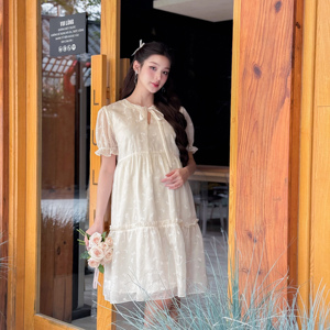 Maternity Dress With a Straight Design Made of Soft Embroidered Silk Chiffon Material Comfortable to Wear V1297 Not Discolored - Product Image 2