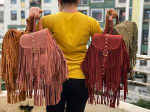 Fait main En Cuir Suédé Véritable Élégant Frange Sac À Dos Femmes - Product Image 3