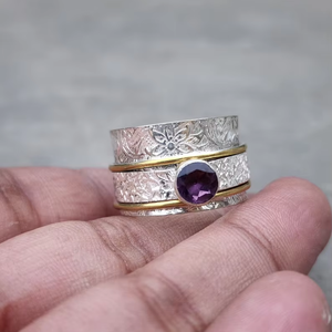 Tendance Méditation Spinner Bande Anneau Bijoux Améthyste Spinner Anneau pour Femmes À La Main Designer Solide 925 En Argent Sterling - Product Image 1