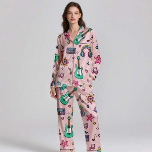 Pijamas de satén de seda 100% cuello de solapa con muescas invierno Primavera Verano otoño pantalones largos pantalones cortos ropa de casa de lujo OEM/ODM - Product Image 3