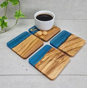Wood Square <b>Coasters</b> with Epoxy Resin Edge Olive Wood <b>coaster</b> Custom High Quality Acacia Wood <b>and</b> Epoxy Resin <b>Coaster</b> <b>Set</b> - Product Image 2
