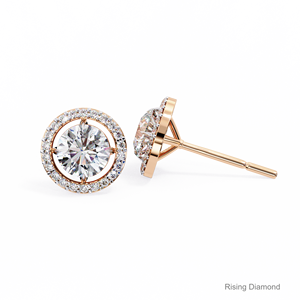 1.0 ct pour chaque diamant de laboratoire de coupe ronde boucles d'oreilles Halo CVD diamant certifié or rose cadeau d'anniversaire - Product Image 2