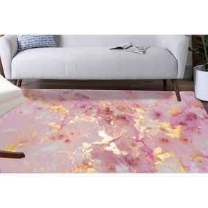 พรมหินอ่อนสีชมพู-พรมพิมพ์ลายหินอ่อนสีชมพูและสีทองพรมกำมะหยี่ - Product Image 3