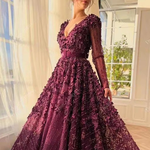 Vestido de noche de satén para primavera y otoño, vestido largo con cuello en V, bordado con perlas - Product Image 1