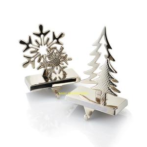 Silver Snowflake And <b>Christmas</b> Tree Stocking Holder Set Of 2 Heavy Duty Metal Stocking Hooks For Hanging Stockings & <b>Decorations</b> - Product Image 1