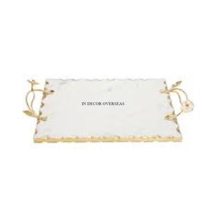 Wholesale Bulk Selling Prime Quality <b>Marble</b> Rectangular Serving <b>Tray</b> With Gold Plated Metal Unique Designer Handles From India - Product Image 3