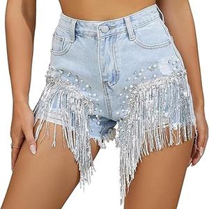 Pantalones cortos de mezclilla-2025 Pantalones cortos de mezclilla hasta la rodilla para mujer transpirables de alta calidad Venta caliente - Product Image 1