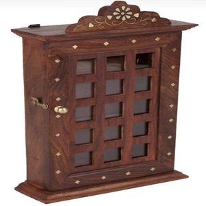 Wooden Almirah-Shaped <b>Key</b> <b>Holder</b> Square Design <b>Wall</b> <b>Key</b> Stand with Hand-Painted Technique Elegant and Functional <b>Wall</b> Decor - Product Image 1