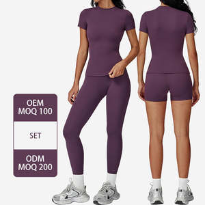 Nuevo conjunto de yoga personalizable para mujer, ropa de gimnasio de 2 piezas a la moda con estampado de logotipo frontal, color sólido, venta al por mayor de Pakistán - Product Image 5