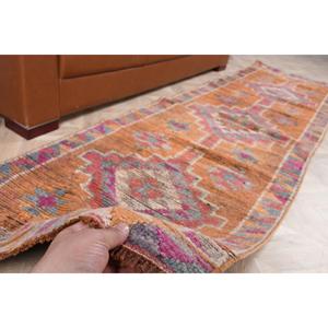 Tapis turc vintage, tapis Herki 2,8x10,2 pieds, tapis oriental en laine orange rose - Product Image 3