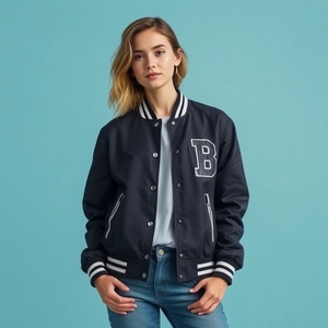 เสื้อแจ็กเก็ตทีมตัวแทนแนววินเทจผ้ากำมะหยี่ปักโลโก้มหาวิทยาลัยแขนเสื้อหนังขนสัตว์ผ้าโพลีเอสเตอร์ให้ความอบอุ่น - Product Image 1