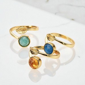 Round Garnet Gemstone Leaf <b>Ring</b> - Gold Plated Gemstone Fashion <b>Ring</b> - Adjustable Designer Wholesale <b>Ring</b> - Product Image 2