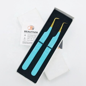 Pince à épiler d'extension de cils avec logo personnalisé bleu bébé 90 degrés durable en acier inoxydable forte prise en main multifonctionnelle professionnelle - Product Image 2