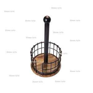 Porte-papier de soie en métal et bois porte-mouchoir de forme ronde de conception tendance pour une utilisation de décoration de table à manger - Product Image 1