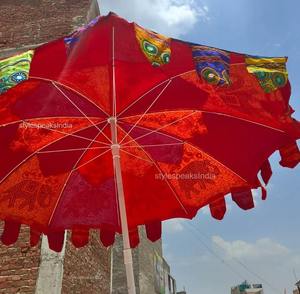 Grand parapluie brodé indien en coton fait à la main décoratif multicolore éléphant imprimé jardin Parasol Boho SunPatio décor idée cadeau - Product Image 2