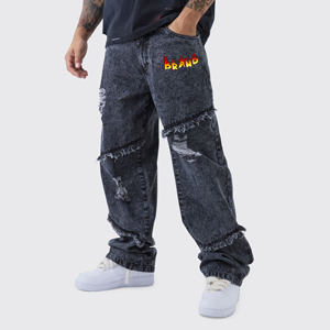 Pantalon en denim noir vintage 100% coton pour hommes surdimensionné personnalisé DTF imprimé logo hip hop pantalon confortable pour homme - Product Image 1