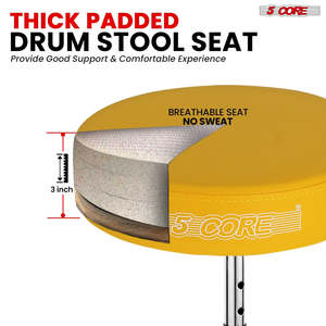 5 Core Drum Throne 3" Thick Padded Memory Foam Comfortable Drummer <b>Stool</b> 200Lb Capacity Adjustable - Product Image 3