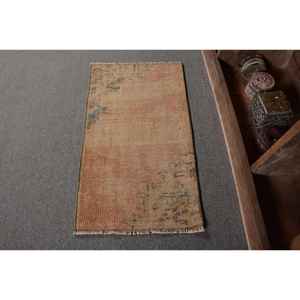 Alfombra turca Vintage Beige Verde 1,4X2,5 pies Lana hecha a mano Respetuoso con el medio ambiente Pila grande Diseño de retazos Respaldo de látex - Product Image 1