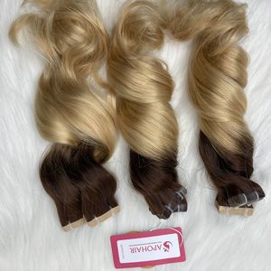 Extensiones de cabello Remy de 8-30 pulgadas, superventas, dos tonos ondulados naturales para cabello humano con cinta doblemente dibujada Ombre - Product Image 1