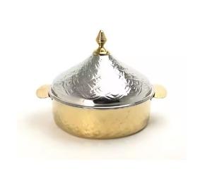 จานเสิร์ฟอาหารสแตนเลสสีทองรอยัลพร้อมดีไซน์ลายนูนหม้อไฟสำหรับงานแต่งงานขนาดใหญ่อุปกรณ์ทำอาหาร - Product Image 2