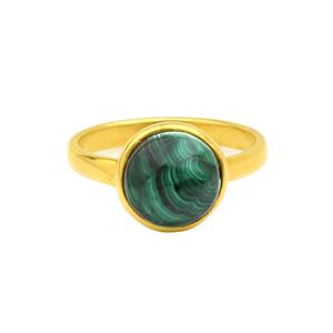 Top Quality Solid 925 Sterling Silver Natural <b>Malachite</b> Round Gemstone 18k Gold Filled Bezel Setting Ring for Women's <b>Jewelry</b> - Product Image 1
