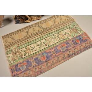 พรมตุรกีโบราณคลาสสิก2.9x4.2ft แบบดั้งเดิมสีเบจสีเขียวลายเย็บปะติดปะต่อกันผ้าขนสัตว์ยางพาราสำหรับห้องนั่งเล่นวัยรุ่น - Product Image 2