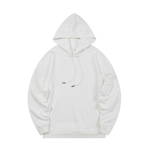 Venta al por mayor logotipo personalizado invierno 300g color sólido pesado algodón con capucha color caramelo suelto cuello redondo suéter de los hombres - Product Image 2