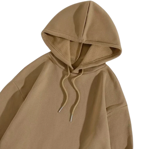 Sweat-shirt à capuche en molleton de coton beige brun, surdimensionné, uni, sans marque, unisexe, décontracté, streetwear, capuche, vente en gros - Product Image 5