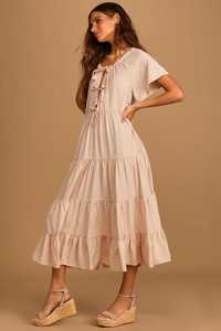 Diseño único Casual suelto 100% tela de rayón hasta el tobillo Maxi vestido con cuello redondo borla suelta de talla grande Maxi vestido - Product Image 3