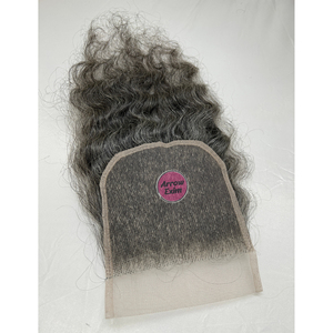 ผมแท้แบบอินเดียสีเทาหยิก สำหรับปิดผมด้วยเชือกผูก ความหนาแน่น 150% และแบบผูกปมสองชั้น - Product Image 1