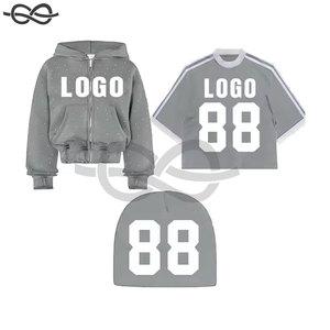 <b>Men's</b> Streetwear Hoodie & Premium Boxy Fit Rhinestone <b>T</b>-<b>Shirt</b> with Bold Letter Print & Functional <b>Pocket</b> Heavyweight Beanie - Product Image 5