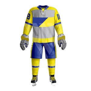 Diseño de sublimación personalizado Impresión Equipo de hockey sobre hielo Uniforme Conjuntos Absorbe la humedad Secado rápido 100% Poliéster Jerseys Camisas Rodilla - Product Image 1