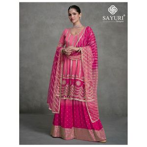 นักออกแบบล่าสุดการลําดับการเย็บปักถักร้อยเทียม Georgette ทํางานชุด Sharara โดย Fab Zone - Product Image 5