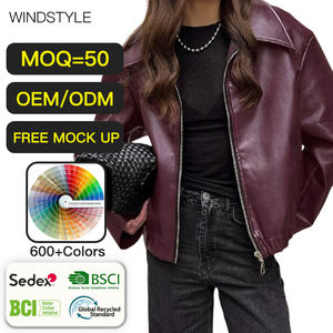 المرأة الرجعية بورجوندي للماء سحاب سترة واقية الخريف المألوف ماتي نمط الهيب هوب مصبوغ - Product Image 1