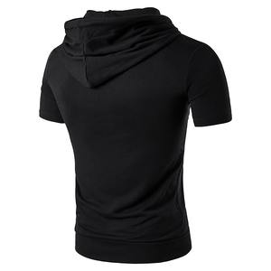 Men's Casual Sports Style <b>short</b> <b>Sleeve</b> Plush <b>Hoodie</b> with Kangaroo Pocket Popular in Autumn and Winter - Product Image 2