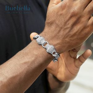 12mm 925 Plata 18K chapado en oro blanco Iced doble Pantera pulsera cubana Hip Hop joyería para hombres - Product Image 1