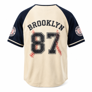 Vintage Style Custom Baseball Jersey-<b>Men's</b> <b>Retro</b> Cotton Poly Sports <b>Shirt</b> for Cream Navy Boxy Fit - Product Image 2