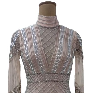 ชุดเดรสยาวถึงเข่าลายดอกไม้เซ็กซี่สุดฮอตของสาววัยรุ่นชุดเดรสปาร์ตี้ค็อกเทลแขนสามส่วนประดับเลื่อมด้วยมือ - Product Image 1