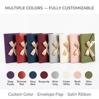 Boîte cadeau en papier de qualité supérieure avec logo personnalisé, enveloppe en papier, boîte cadeau pliante en une seule pièce, couleur unie, ruban de soie rouge, plateau pliant pour fête