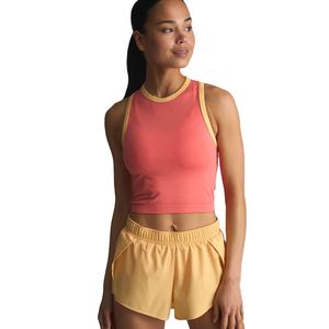 Ready To Ship Women Coral Pink <b>Cropped</b> Tank <b>Top</b> with <b>Yellow</b> Trim Quick Dry Polyester Spandex Activewear 4 Way Stretch Women <b>Top</b> - Product Image 2