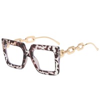 Lunettes carrées à chaîne pour femmes, anti-lumière bleue, motif floral tendance, nouvelle collection 2024, monture de lunettes surdimensionnée