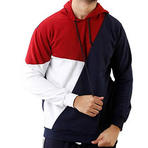 Sudadera con Capucha Personalizada OEM para Hombre, Color Azul Marino, Marrón y Blanco, Bloques de Color Tricolores, Sudadera de Forro Polar, Ropa Urbana, Venta al por Mayor de Fábrica - Product Image 1