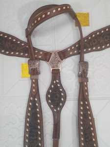 Juego de cuello de cabeza y pecho de caballo Occidental | Cuero de vaca Premium para montar | Equipo ecuestre duradero de exportadores indios - Product Image 2