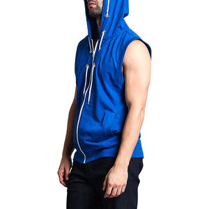 Meilleure vente Design personnalisé pour hommes 100% coton Fitness Wear Heavyweight Sleeveless Zipper Hoodies for Winter Plain Dyed - Product Image 6