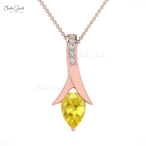 Nouvelle vente chaude 2026, saphir jaune naturel de 6x4 mm, taille poire, et pavé de diamants, pendentif en or fin 14 carats, collier personnalisé pour femmes - Product Image 1