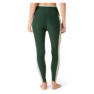 High Waist Yoga <b>Leggings</b> Full Length Solid Green With Gray Side Stripe Contrast <b>Stitch</b> Seamless Four-Way Stretch Pants For Women - Product Image 3