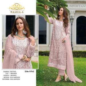 Costume pakistanais élégant pour les mariages Diwali Parties Organza lourd avec séquence de broderie coupe travail Moti détaillant conception de volants - Product Image 3