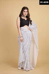 Saree en georgette indien avec belle séquence de fil et bordure de passepoil comprend un chemisier uni en soie mono - Product Image 4